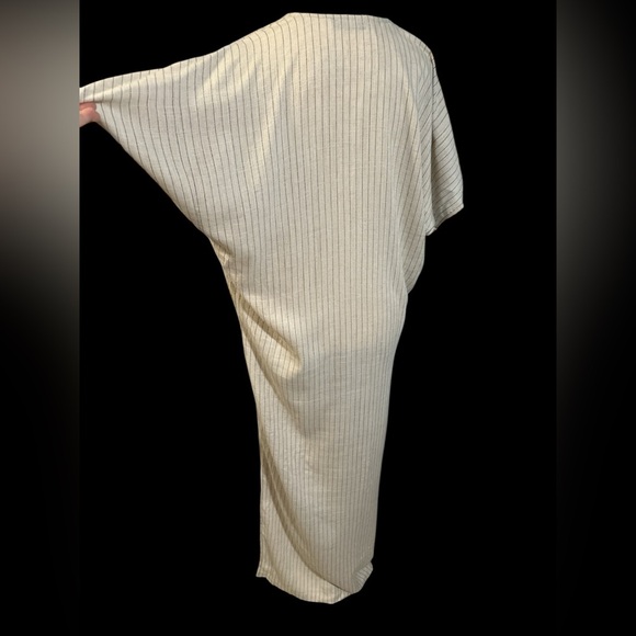 Zara Beige and Black Striped Ecru Linen Dress - Picture 7 of 9